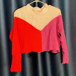 Colorblock Knit Sweater - Orange, Pink, Cream